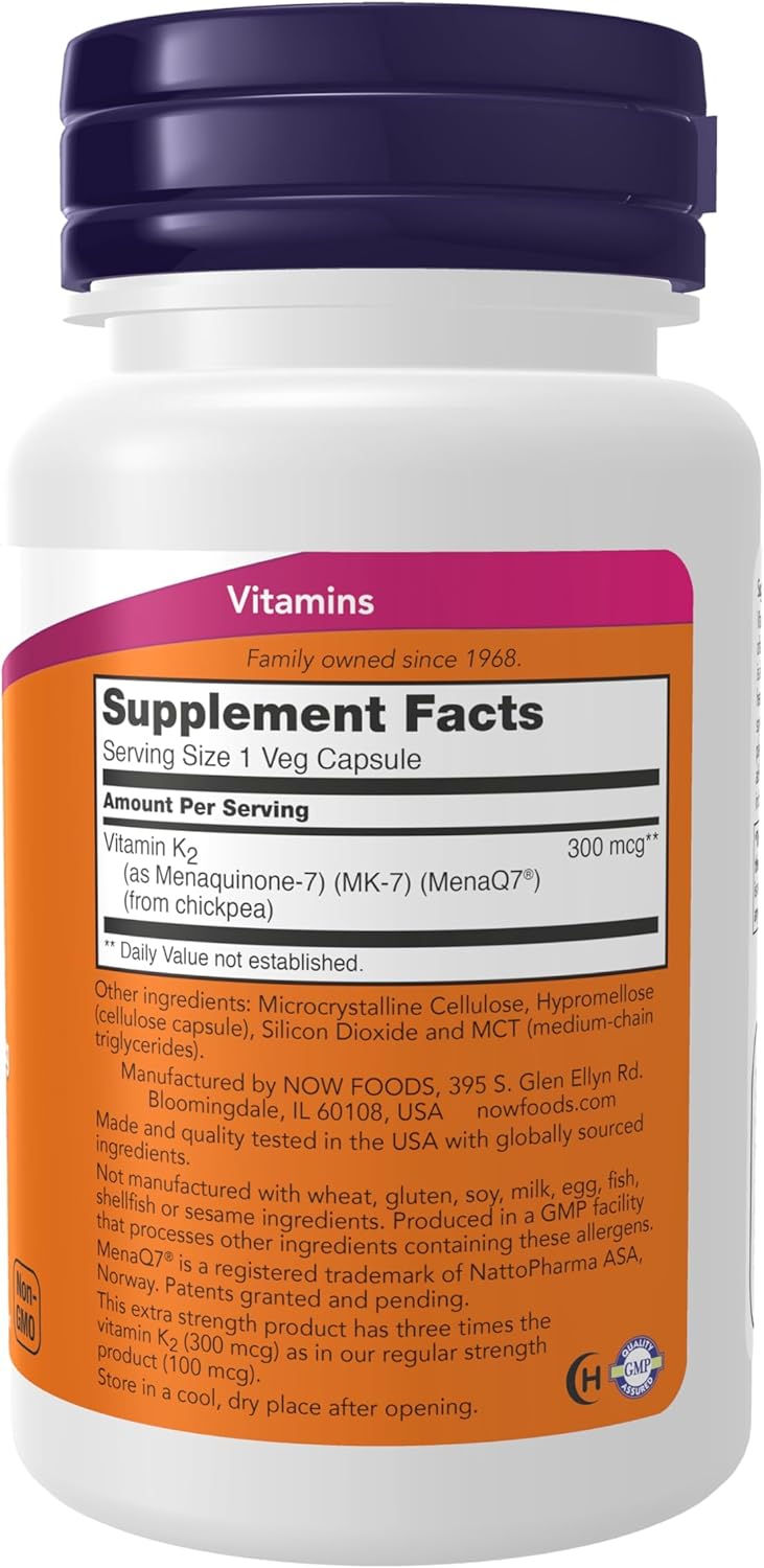 MK-7 Vitamin K-2, Extra Strength, 300 mcg, 60 Veg Capsules, by NOW