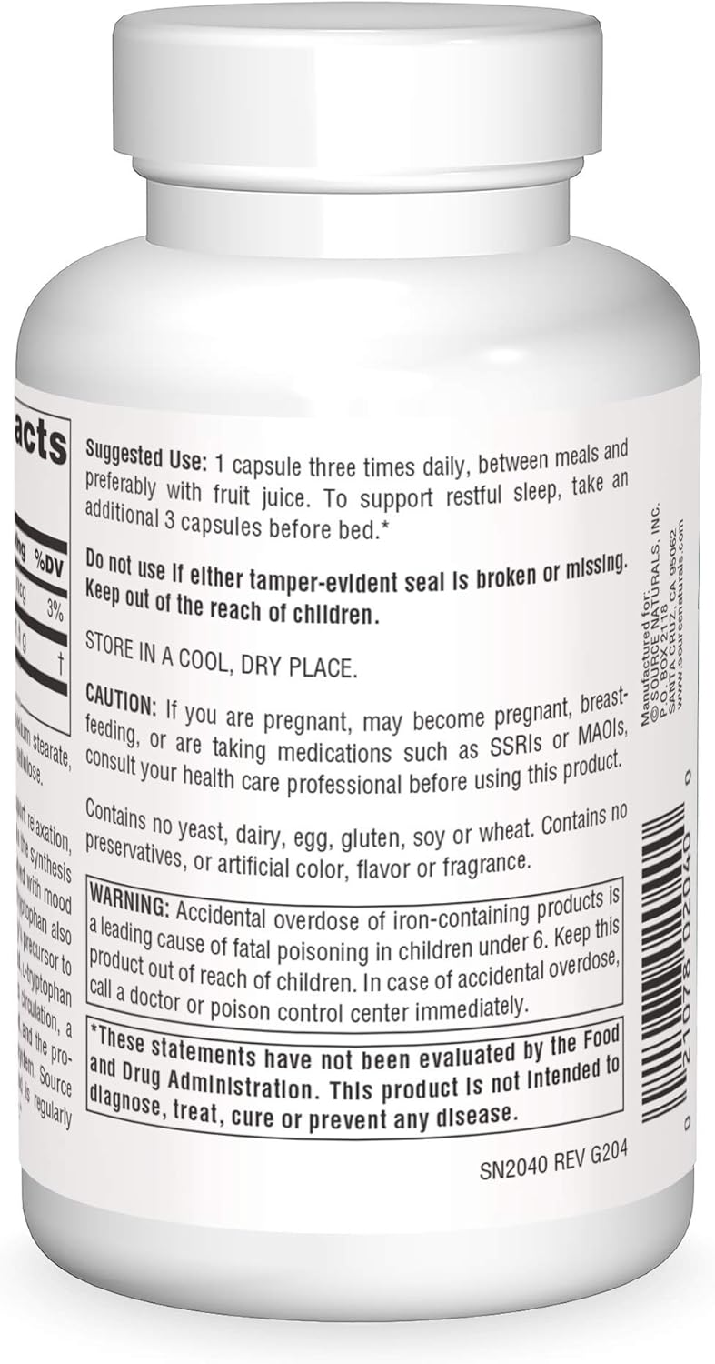 L-Tryptophan 500 mg, 90 Capsules by Source Naturals
