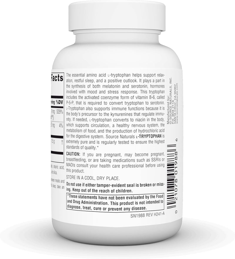 L-Tryptophan With Coenzyme B-6, 500 mg-120 Tablets by Source Naturals