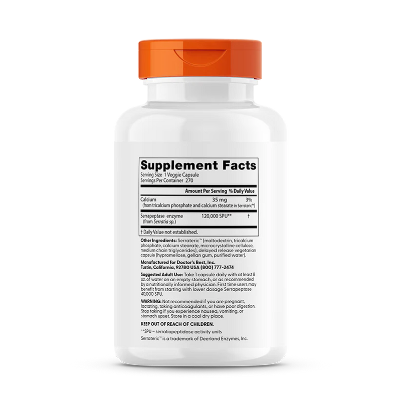 High Potency Serrapeptase 120,000 SPU 270 Veggie Caps