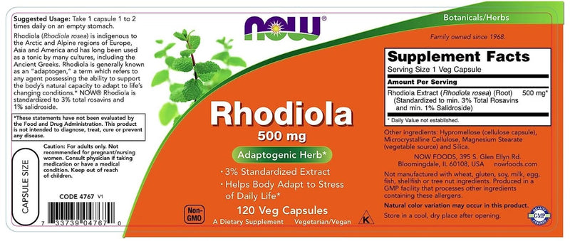 Rhodiola 500 mg 120 Veg Capsules, by Now