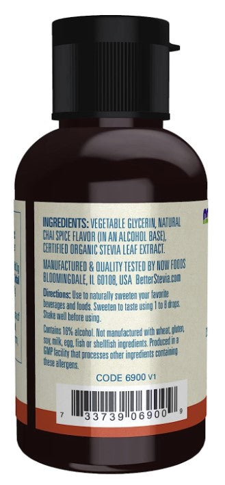 Better Stevia Zero-Calorie Liquid Sweetener, Chai Spice 2 fl oz (59 mL), by NOW