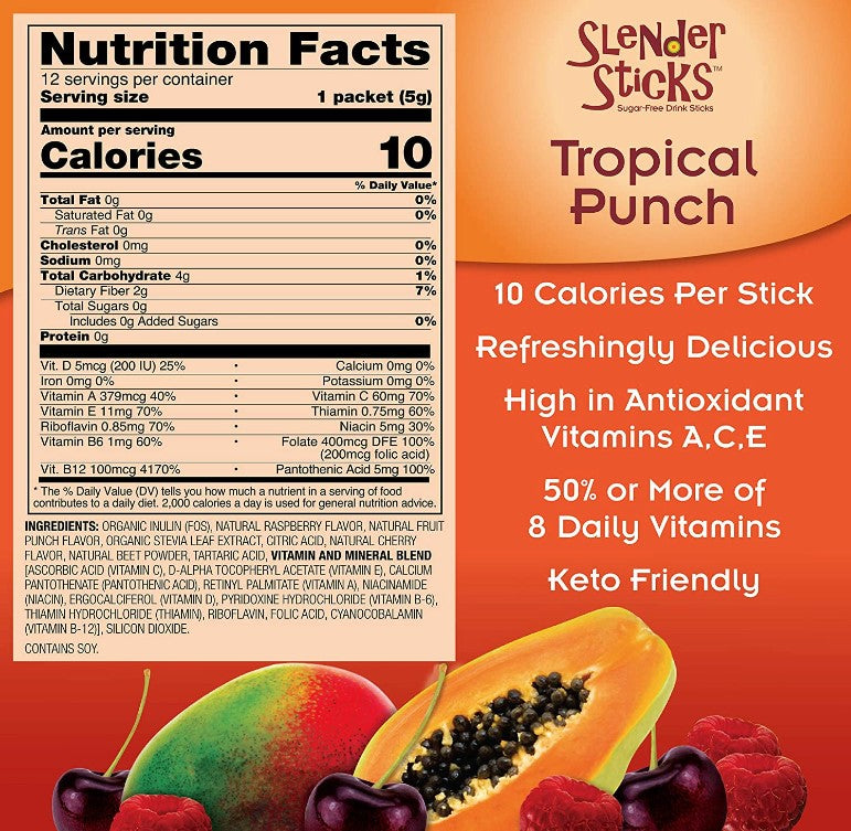 Slender Sticks, Tropical Punch, 12 Sticks, 60g/Box (2.1 oz), - 3 Pack