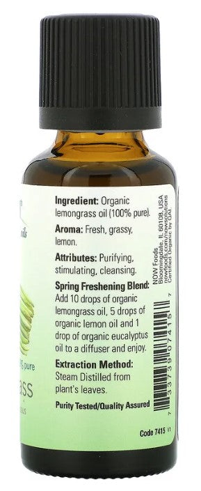 Lemongrass Oil, Organic, 1 fl oz (30 ml) by NOW Essential Oils