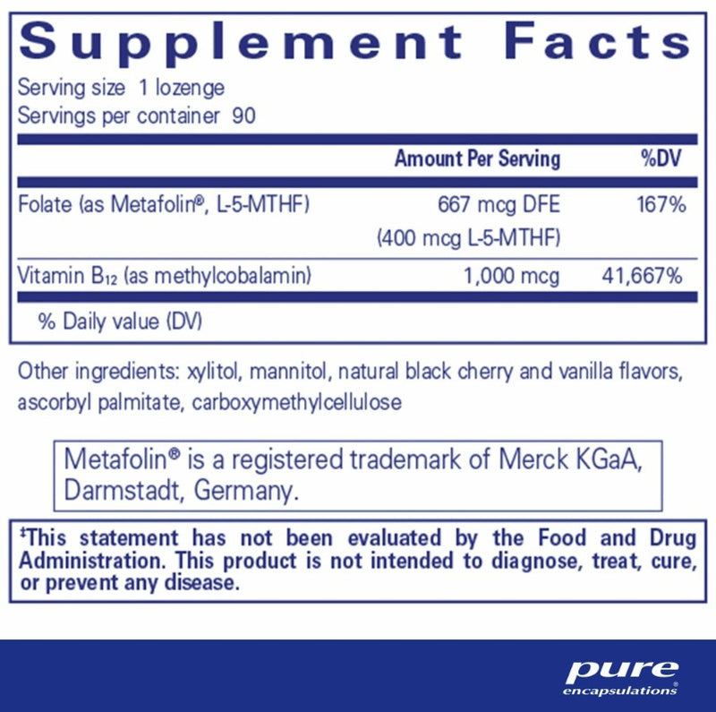 PureMelt B12 Folate 90 Lozenges, by Pure Encapsulations