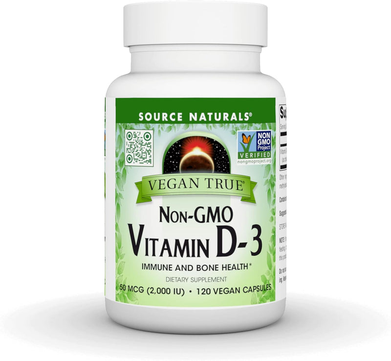 Non-GMO Vitamin D-3, 50 mcg (2,000 IU) 120 Vegan Capsules by Source Naturals