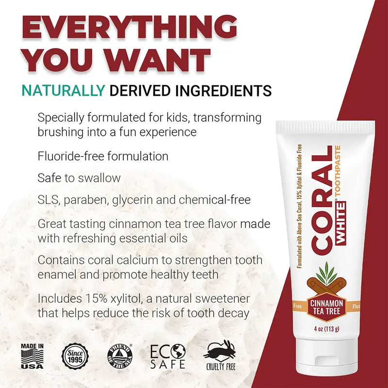 Coral White Fluoride Free Toothpaste Cinnamon Tea Tree (4oz)