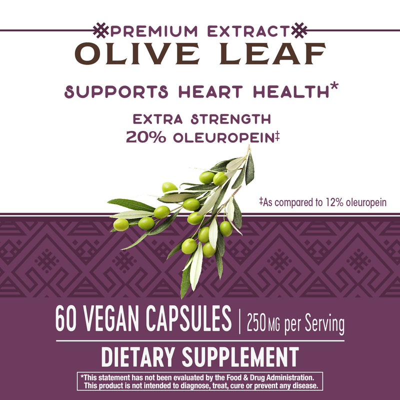 Olive Leaf Standardized 20% Oleuropein 60 Veg Capsules by Nature&