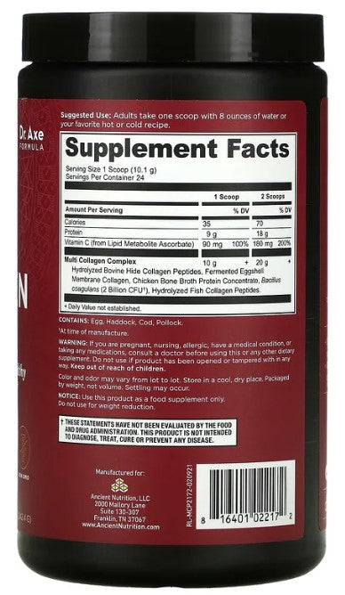 Multi Collagen Protein, Unflavored, 8.6 oz (242.4 g), by Ancient Nutrition