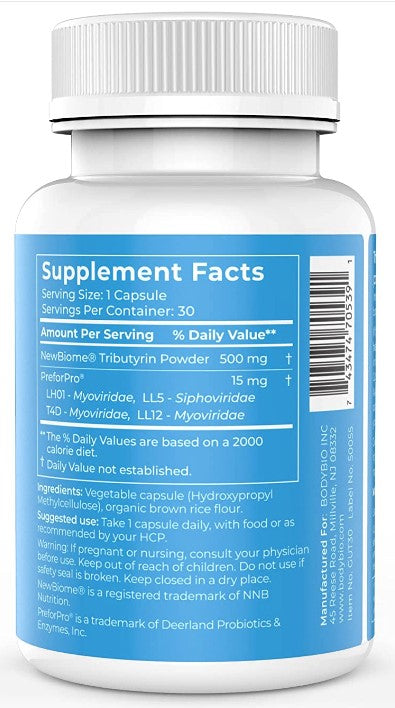 Gut+ Prebiotic + Postbiotic Supplement 500 mg 30 Capsules, by BodyBio