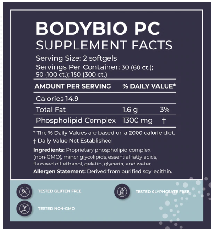 BodyBio PC (Phosphatidylcholine), 60 Non-GMO Softgels