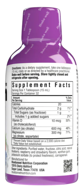 Liquid Calcium Magnesium Citrate & Vitamin D3, Mixed Berry, 16 fl oz (473 ml), by Bluebonnet