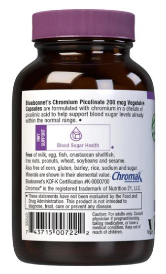 Chromium Picolinate 200 mcg, 100 Vegetable Capsules, by Bluebonnet