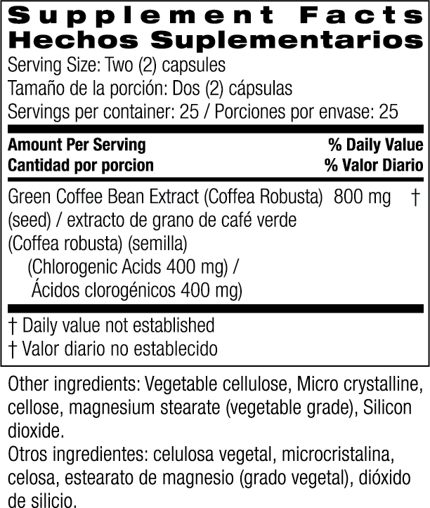 Pure Green Coffee Bean 800 mg 50 Capsules by Bio Nutrition best price