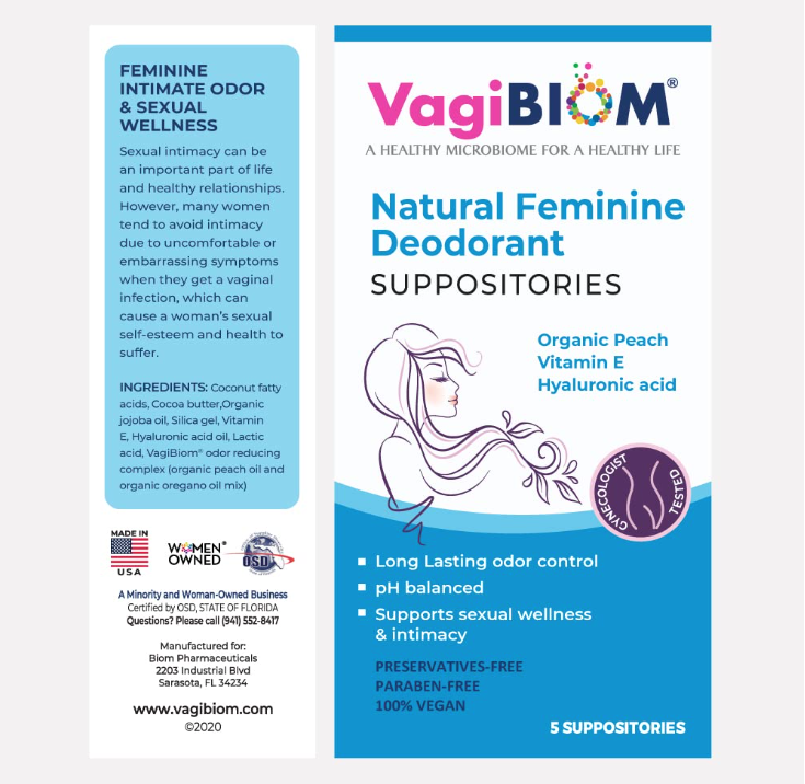 Natural Feminine Deodorant Suppositories - 5 Suppositories, by Biom Probiotics