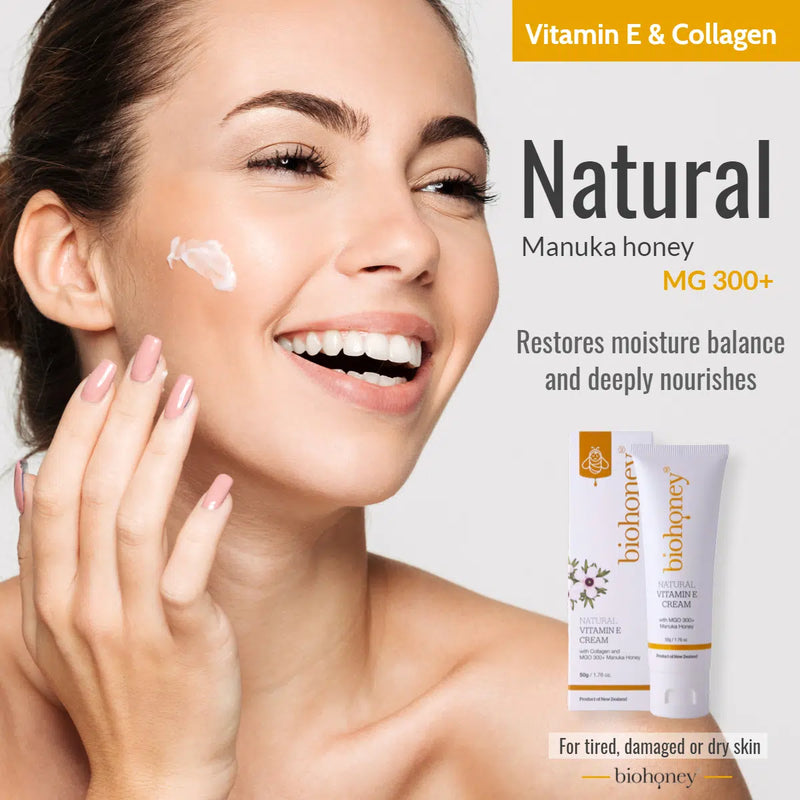 BioHoney Natural Vitamin E Cream 50g (with collagen) by PRI