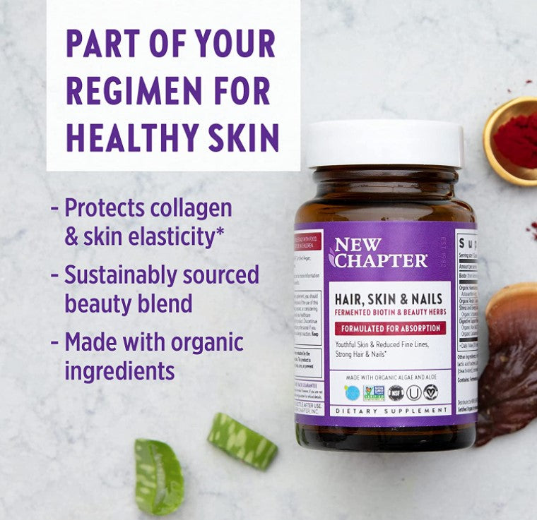 Hair, Skin & Nails: Fermented Biotin & Beauty Herbs 30 Vegan Capsules, by New Chapter