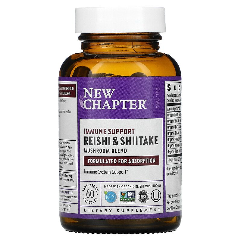 New Chapter Reishi & Shiitake Mushroom Blend, 60 Vegan Capsules Immune Support