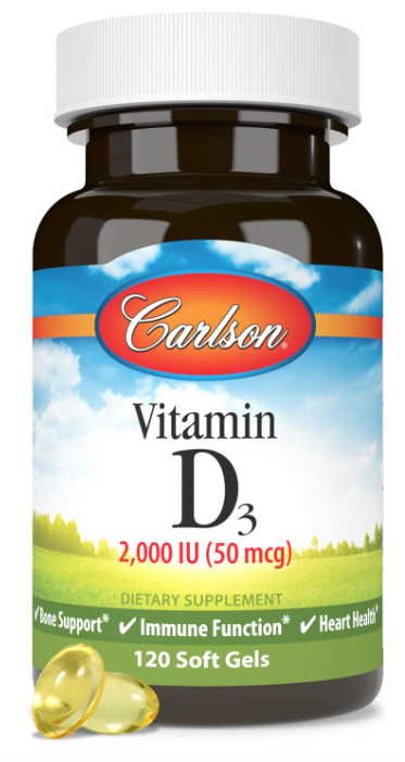 Vitamin D3, 2,000 IU (50 mcg), 120 Soft Gels, by Carlson