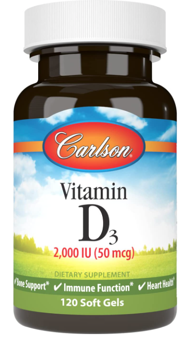 Vitamin D3, 2,000 IU (50 mcg), 120 Soft Gels, by Carlson