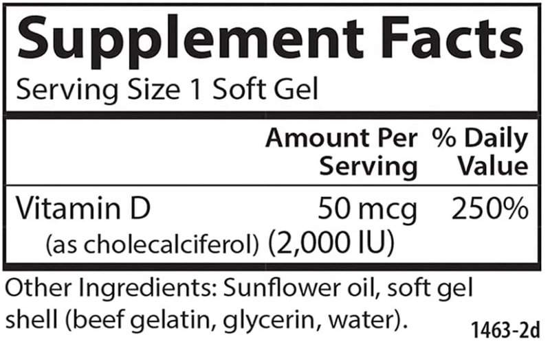 Vitamin D3, 2000 IU (50 mcg), 360 Soft Gels, by Carlson