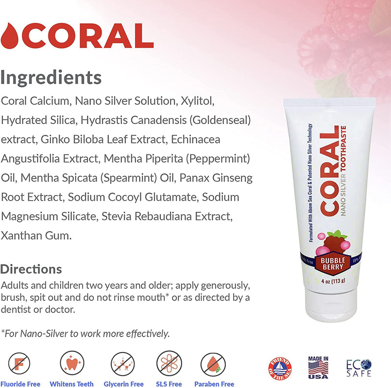 Coral Nano Silver Bubble Berry Toothpaste - 4oz