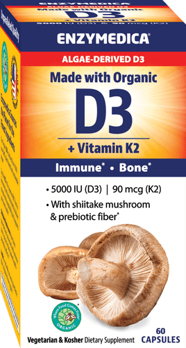 Organic Vitamin D3 + K2 Immune Bone Health by Enzymedica 60 Vegetarian Caps