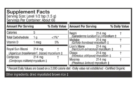 Host Defense Stamets 7 Mushroom Mycelium Powder, 3.5 oz (100g)