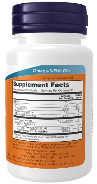 Omega-3 Fish Oil, Molecularly Distilled 30 Softgels, by NOW