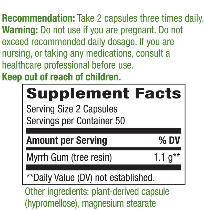 Myrrh Gum 550 mg 100 Vegetarian Capsules