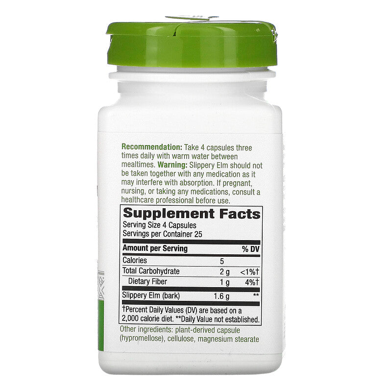 Slippery Elm Bark 400 mg 100 Vegetarian Capsules by Nature&