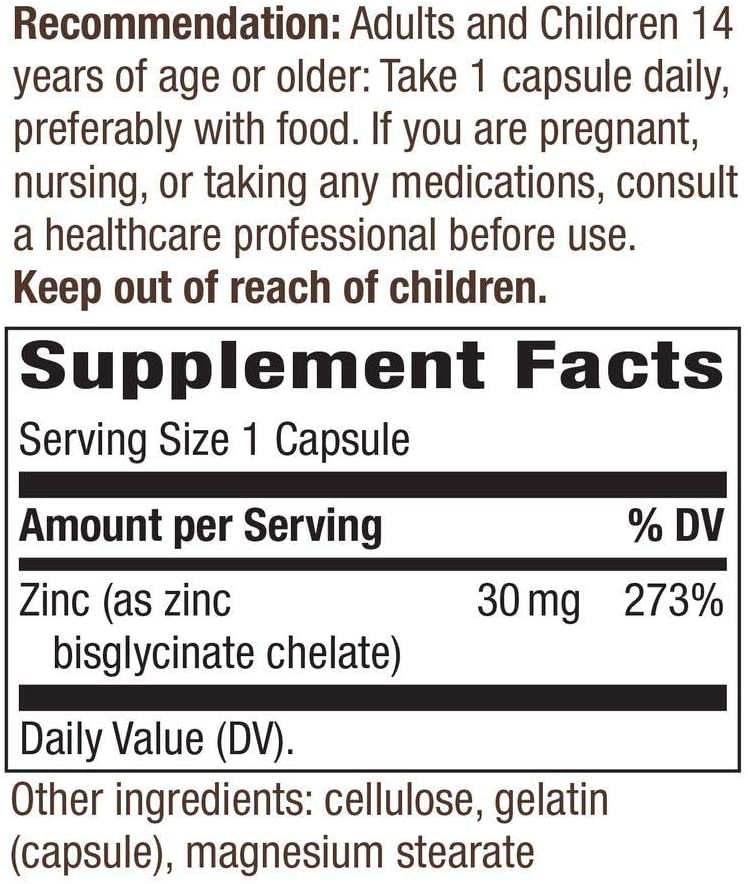 Zinc Chelate 30 mg 100 Capsules