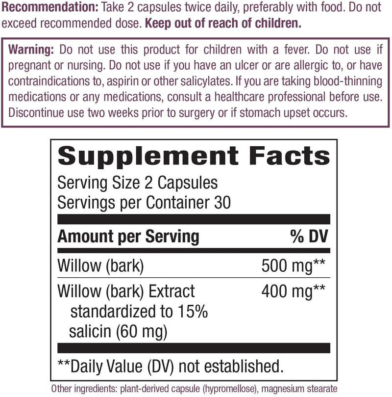 White Willow Standardized 60 Vegetarian Capsules