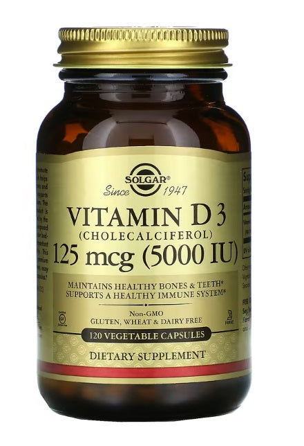 Vitamin D3 (Cholecalciferol) 125 mcg (5000 IU) 120 Vegetable Capsules