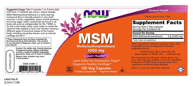 MSM 1000 mg - 120 Veg Capsules