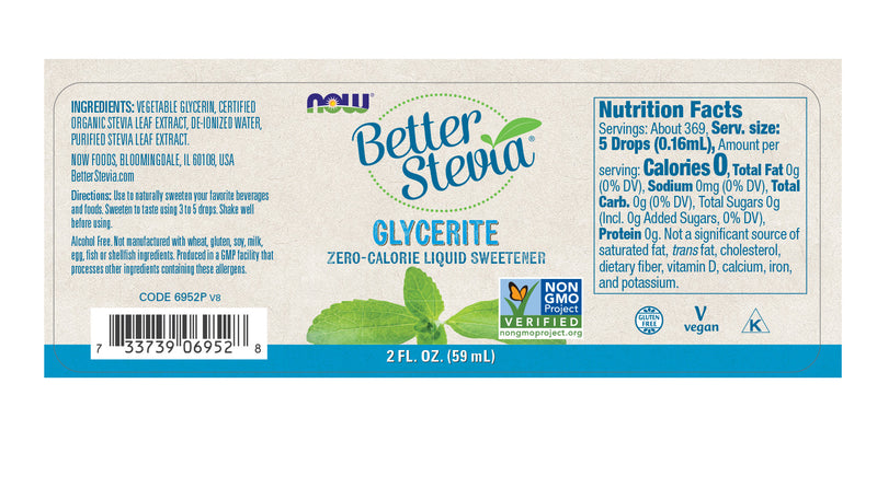 NOW Foods, Better Stevia Glycerite Liquid Sweetener 2 fl oz (60