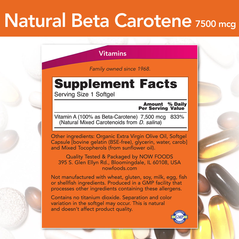 Natural Beta Carotene 25,000 IU 90 Softgels, by NOW