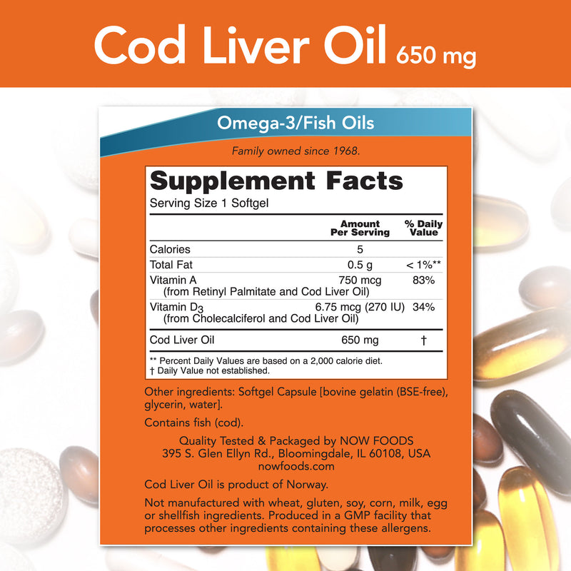 Cod Liver Oil 650 mg 250 Softgels