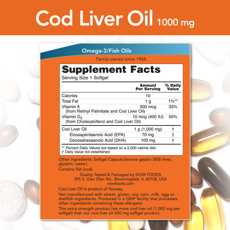 Cod Liver Oil 1000 mg 180 Softgels