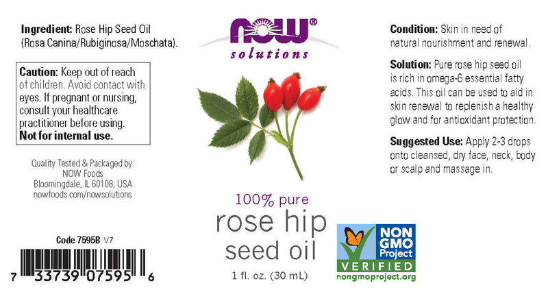 NOW Solutions, Rose Hip Seed Oil, 100% Pure, Nourishing and Renewing, For Facial Care, Vegan, Child Resistant Cap, 1-Ounce